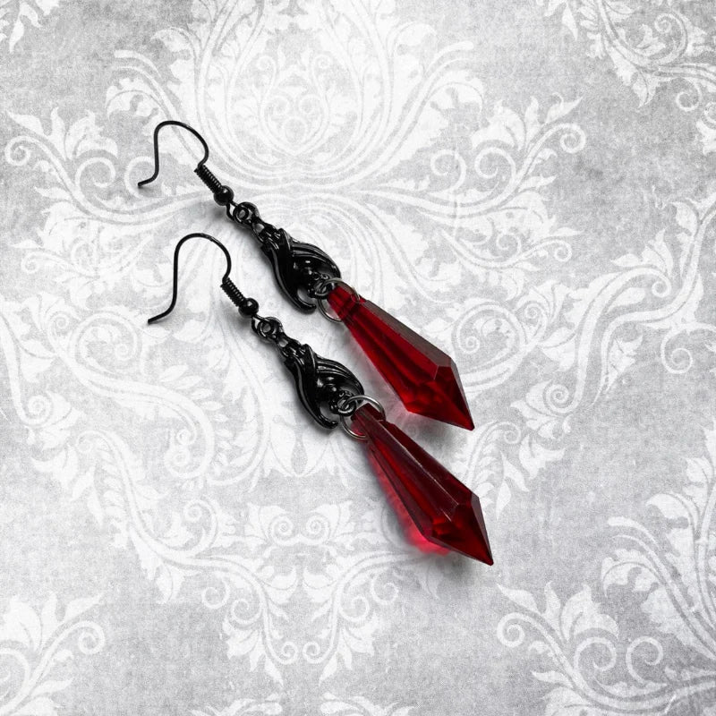 Luxury Elegant Woman Vintage Valentine's Dangle Halloween Red Gothic Black Earring