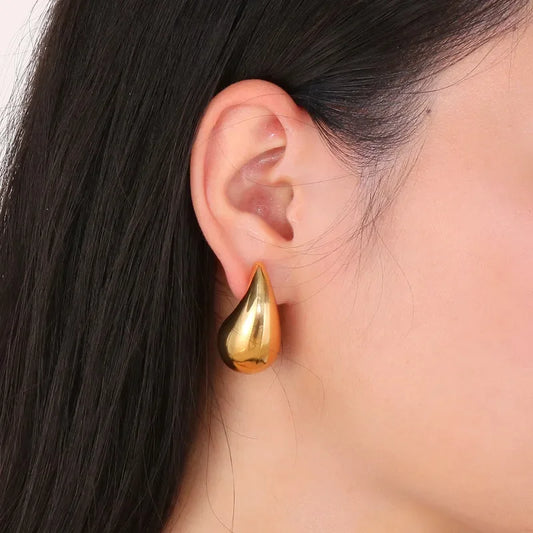 Gold Plated Chunky Water Drop Retro Gold Color Smooth Chunky Party Y2K Gifts Vintage Earring