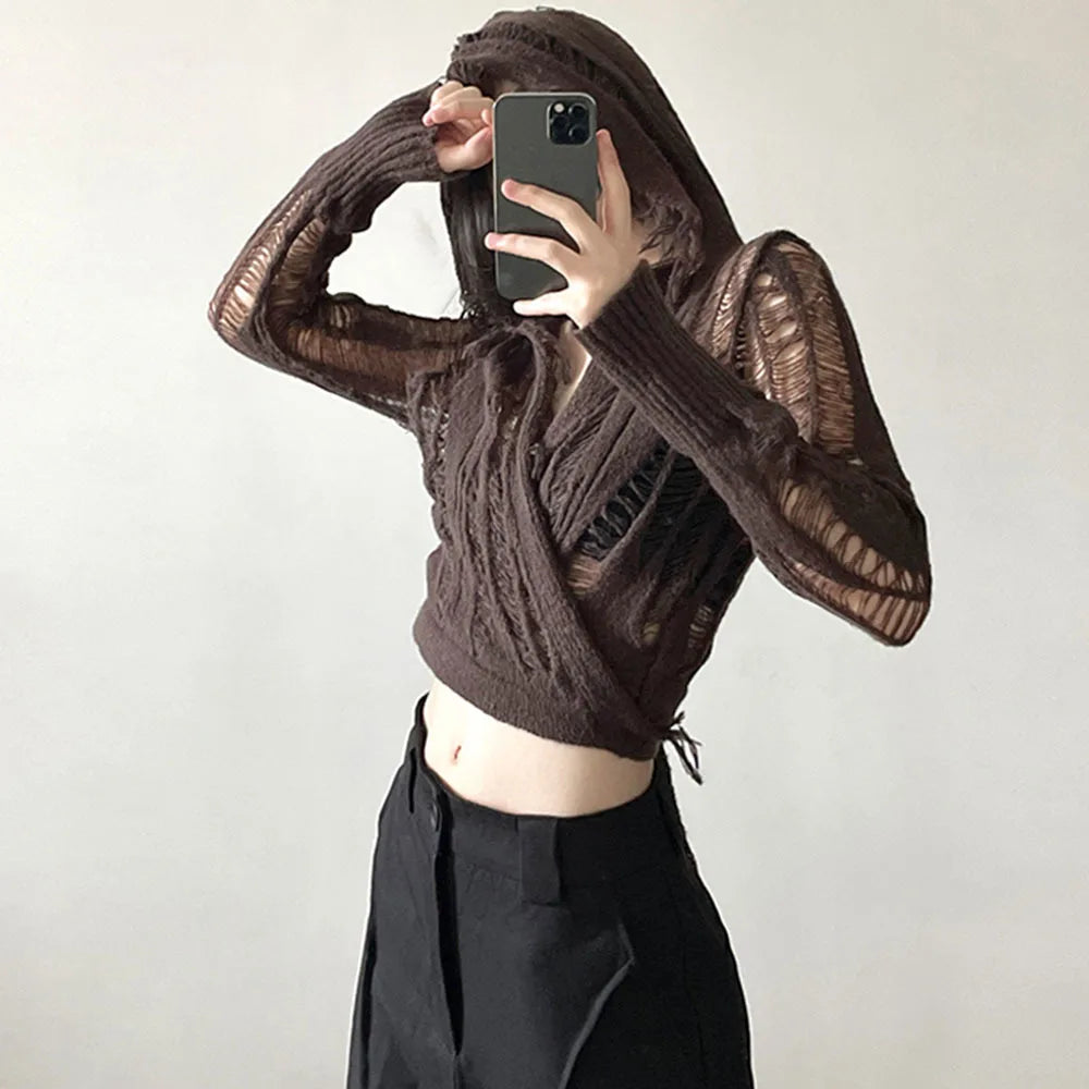 Vintage Gothic Dark Hooded Grunge Stylish Elegant Classic Trendy Unique Crop Top