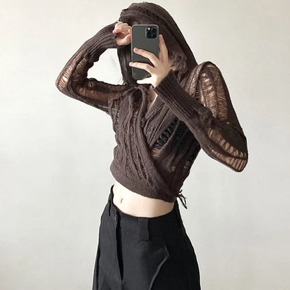 Vintage Gothic Dark Hooded Grunge Stylish Elegant Classic Trendy Unique Crop Top