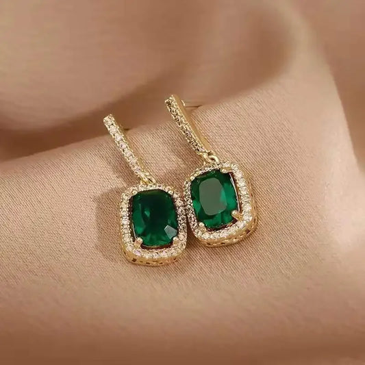 Vintage Ladies Personality Fashion Hanging Luxury Drop Wedding Green Gemstone Earring