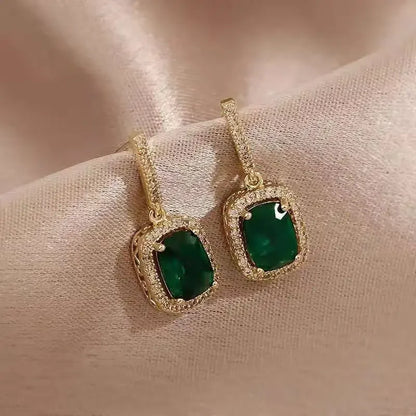 Vintage Ladies Personality Fashion Hanging Luxury Drop Wedding Green Gemstone Earring