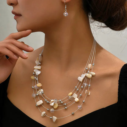 Layered Crystal Beads Statement Earring Wedding Party Accessories Vintage Necklace