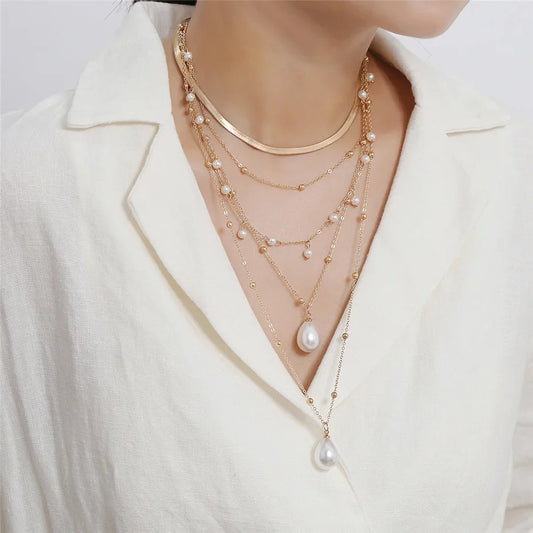 Multilayer Pearl Statement Collar Femme Jewelry Vintage Necklace