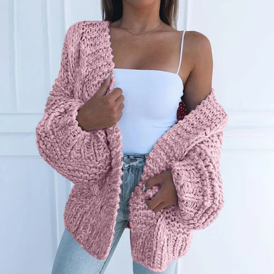 Winter Fashion Women Sweater Cardigan Warm Solid Polyester Spandex Coat