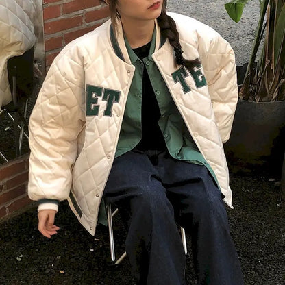 Winter Student Baseball Uniform Women Harajuku Style Loose Padded Couple Tops Female Trend Coat