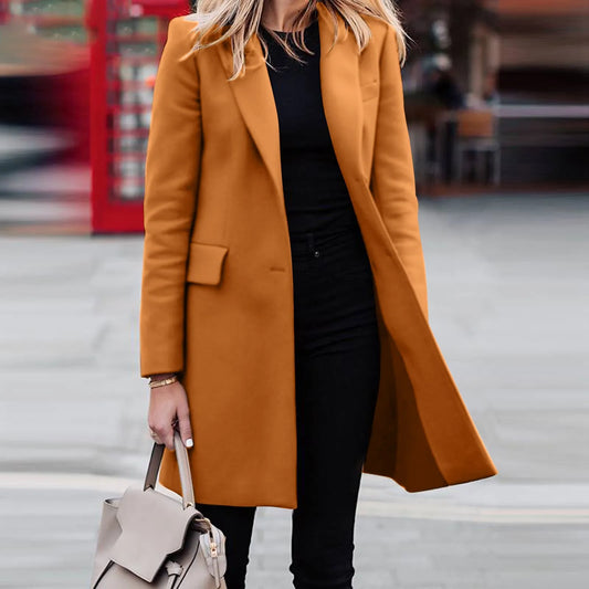 Winter Wool Women Casual Weight Thin Jacket Slim Long Sleeve Office Business Wrap Coat