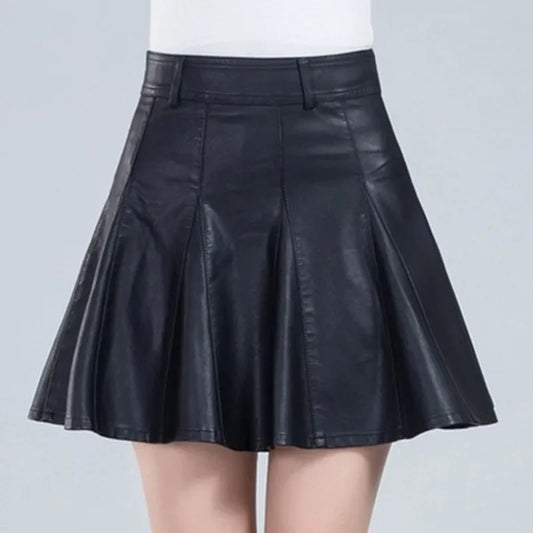 Elegant Plus Size New Fashion Korean Genuine Real Leather High Waist Sexy Skirt