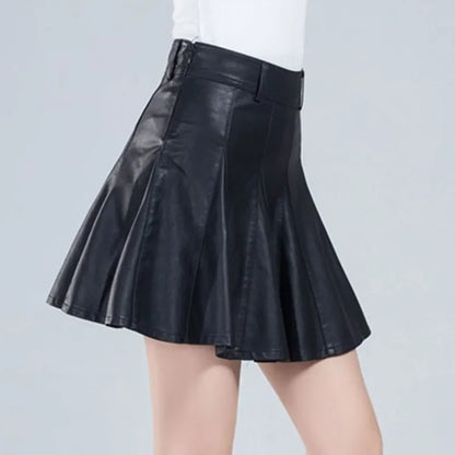 Elegant Plus Size New Fashion Korean Genuine Real Leather High Waist Sexy Skirt