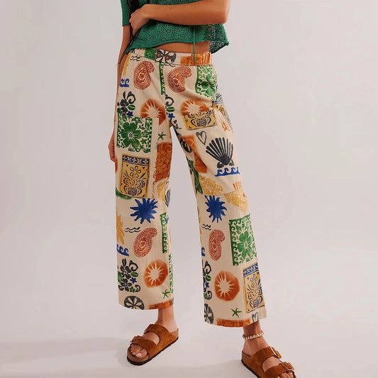 Vintage Printed Loose Long Casual Daily Streetwear Bohemian Pants