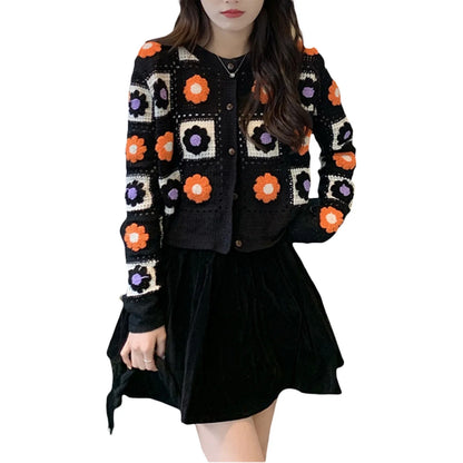 Flower Long Sleeve Knitted Streetwear Crochet Blouse