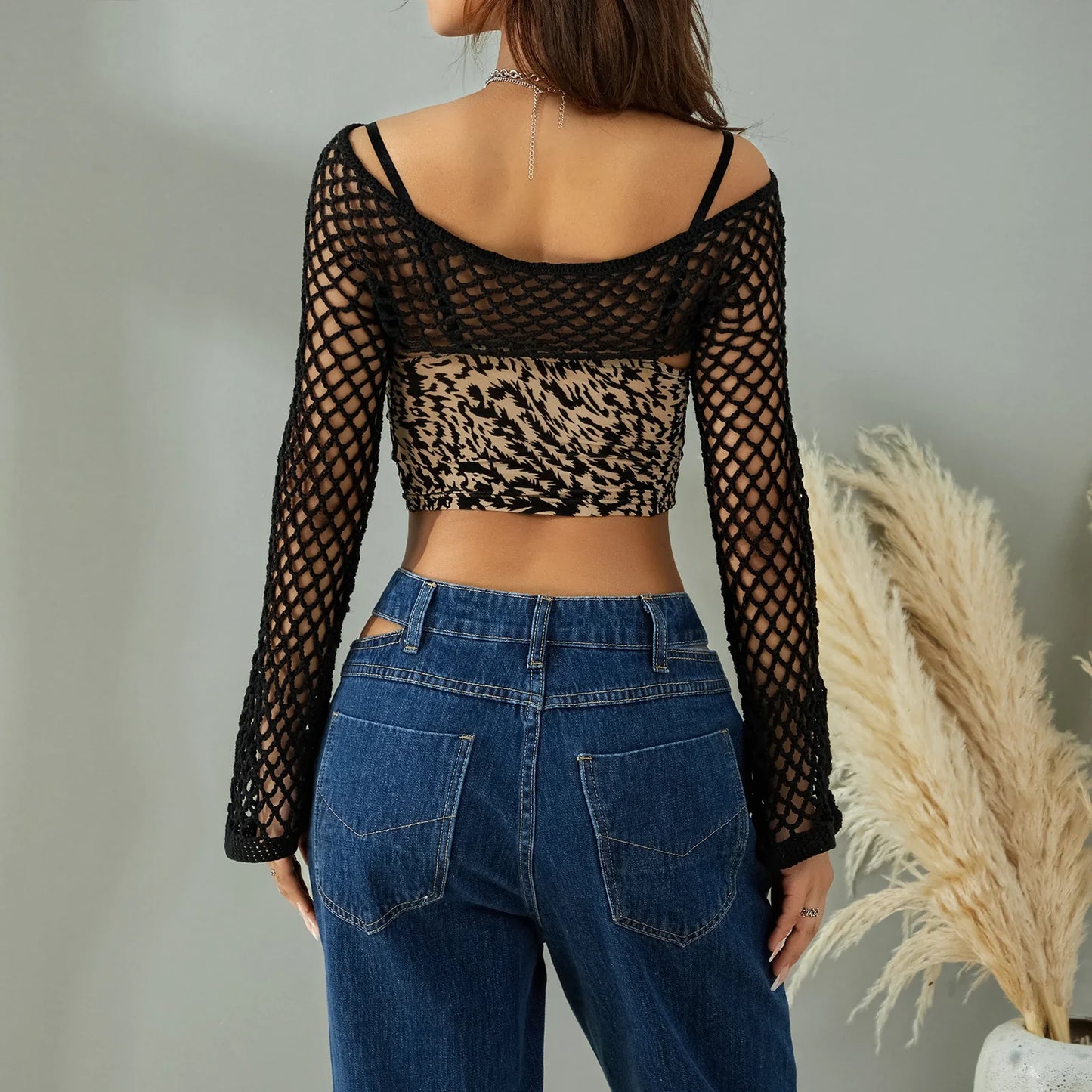 Stylish Sleeve Solid Color Knit Crop Top Streetwear Crop Top