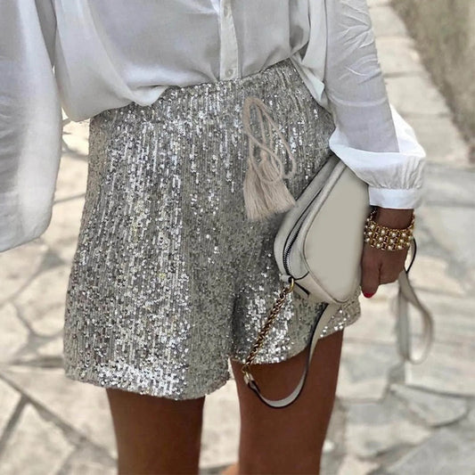 Fashion Sequin High Waist Casual Loose Hot Pants Sparkly Clubwear Night Out Women Short
