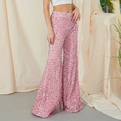 Sequin Bell Bottom Sexy High Wide Sparkle Night Out Streetwear Party Club Glitter Pants