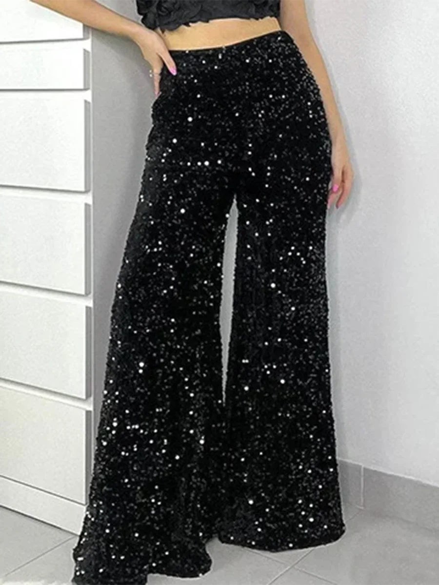 Sequin Bell Bottom Sexy High Wide Sparkle Night Out Streetwear Party Club Glitter Pants