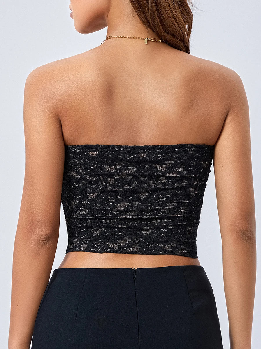 Lace Floral Embroidery Tube Tops Sexy Hollow Out Bandeau Strapless Backless Tank Women Top