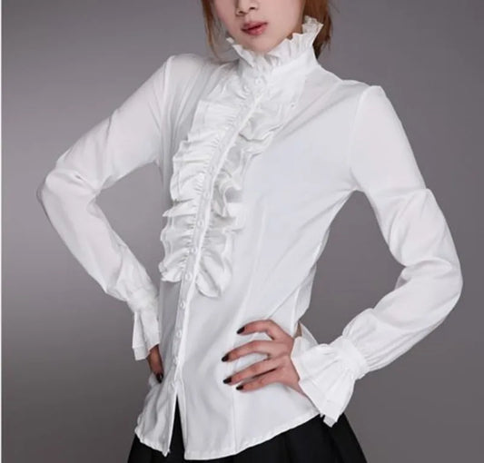 Frilly Ruffles Flounce Formal Office Tops Lady Blouse