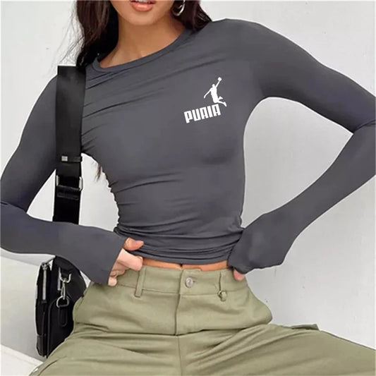 Spring Autumn Solid Slim Casual Pullovers Basic Streetwear Long T-shirt