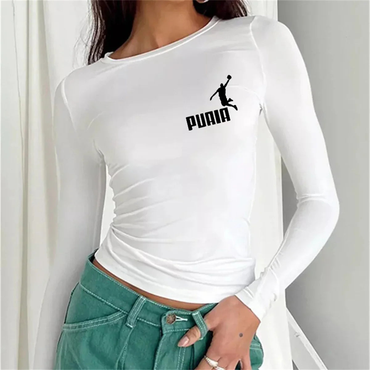 Spring Autumn Solid Slim Casual Pullovers Basic Streetwear Long T-shirt