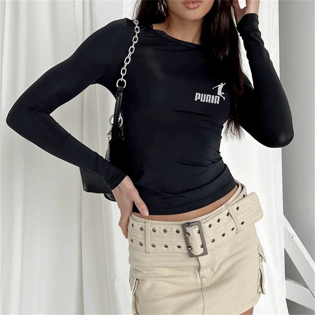 Spring Autumn Solid Slim Casual Pullovers Basic Streetwear Long T-shirt