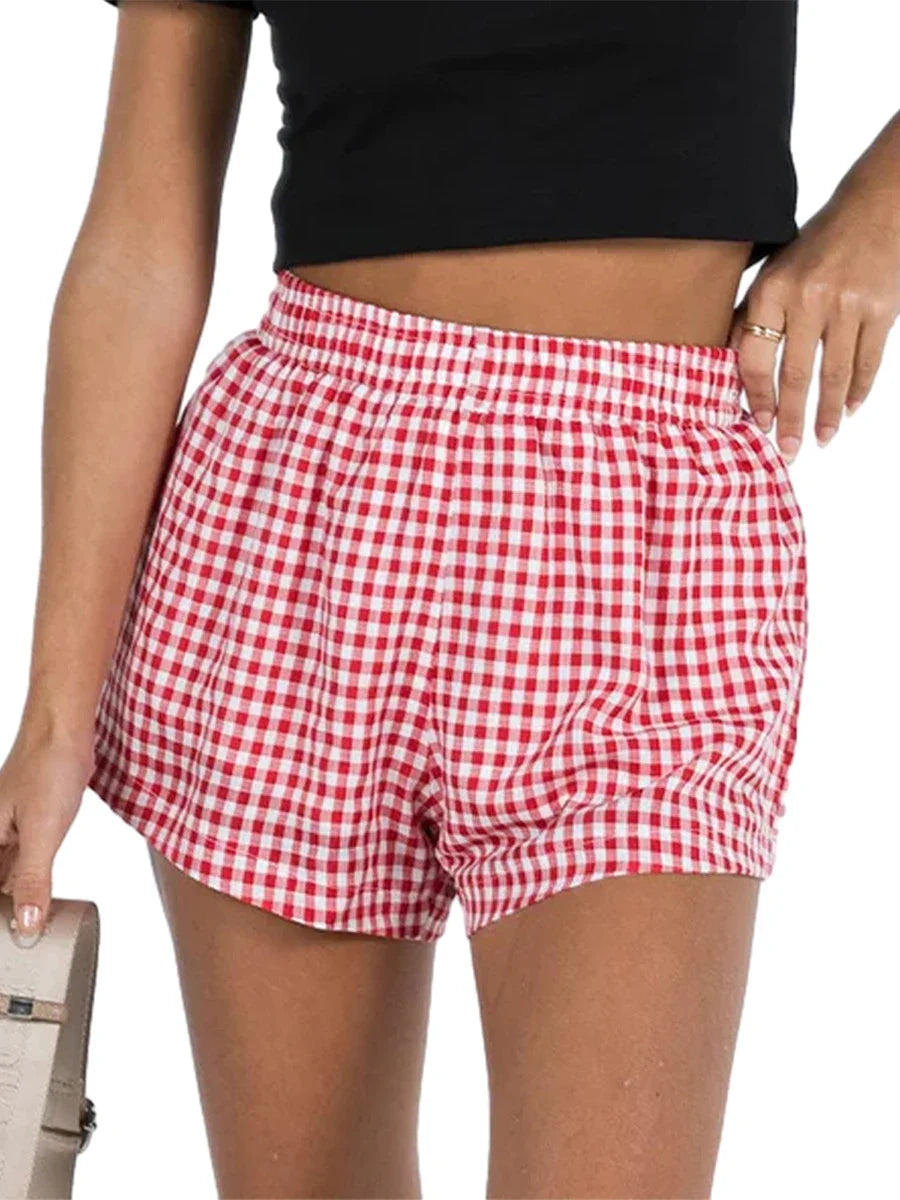 Elastic Casual Summer Streetwear Daily Date Plaid Short