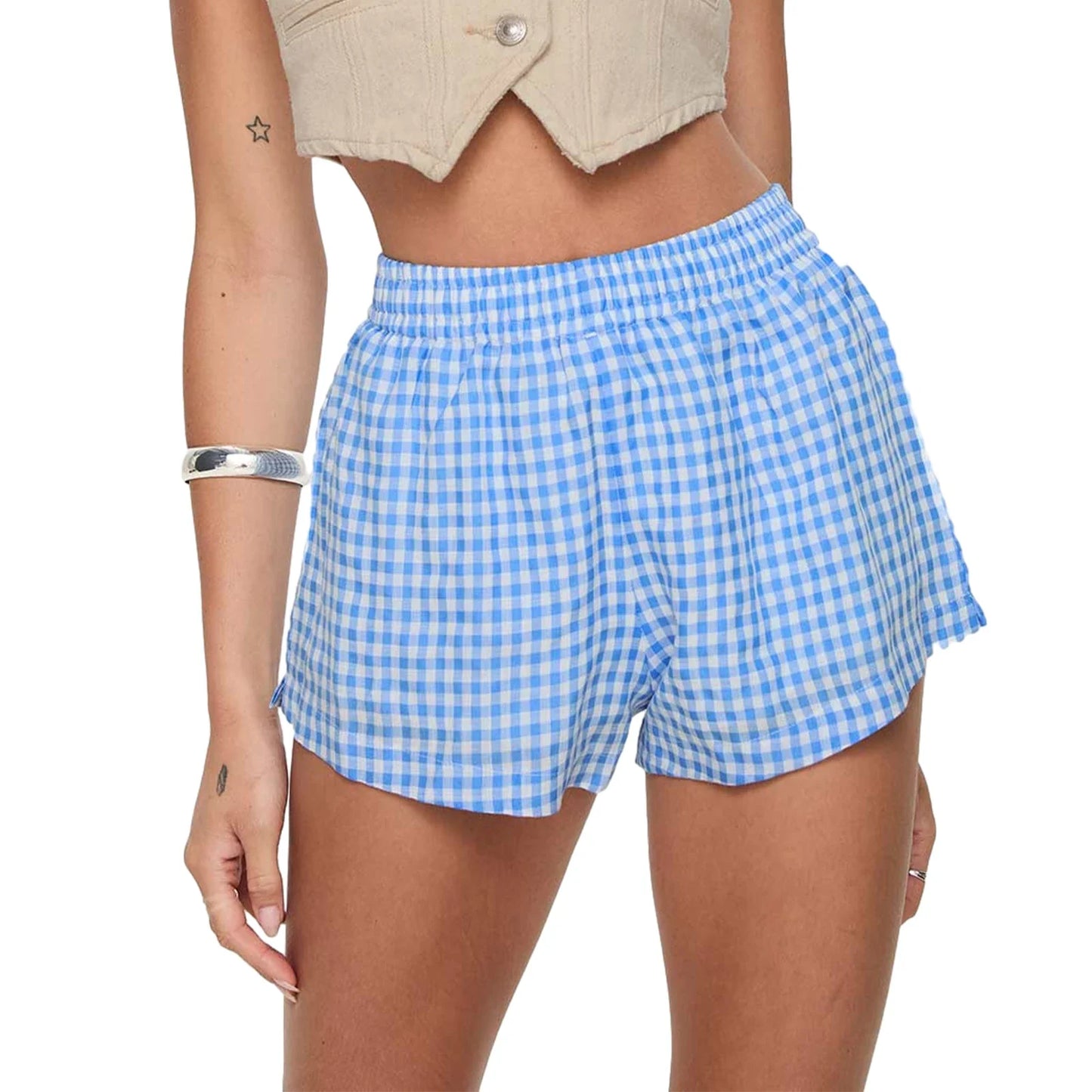 Elastic Casual Summer Streetwear Daily Date Plaid Short