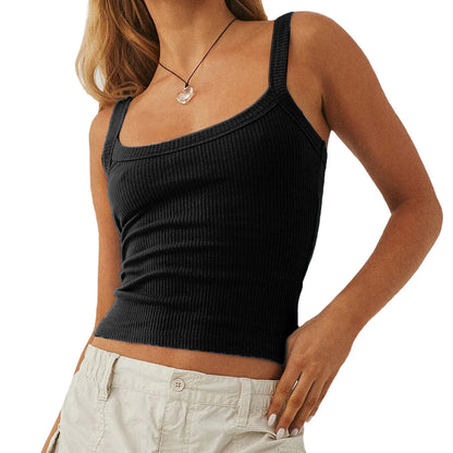 Ribbed Knitted Backless Slim Fitted Strappy Summer Going Out Basic Streetwear Tank Women Top