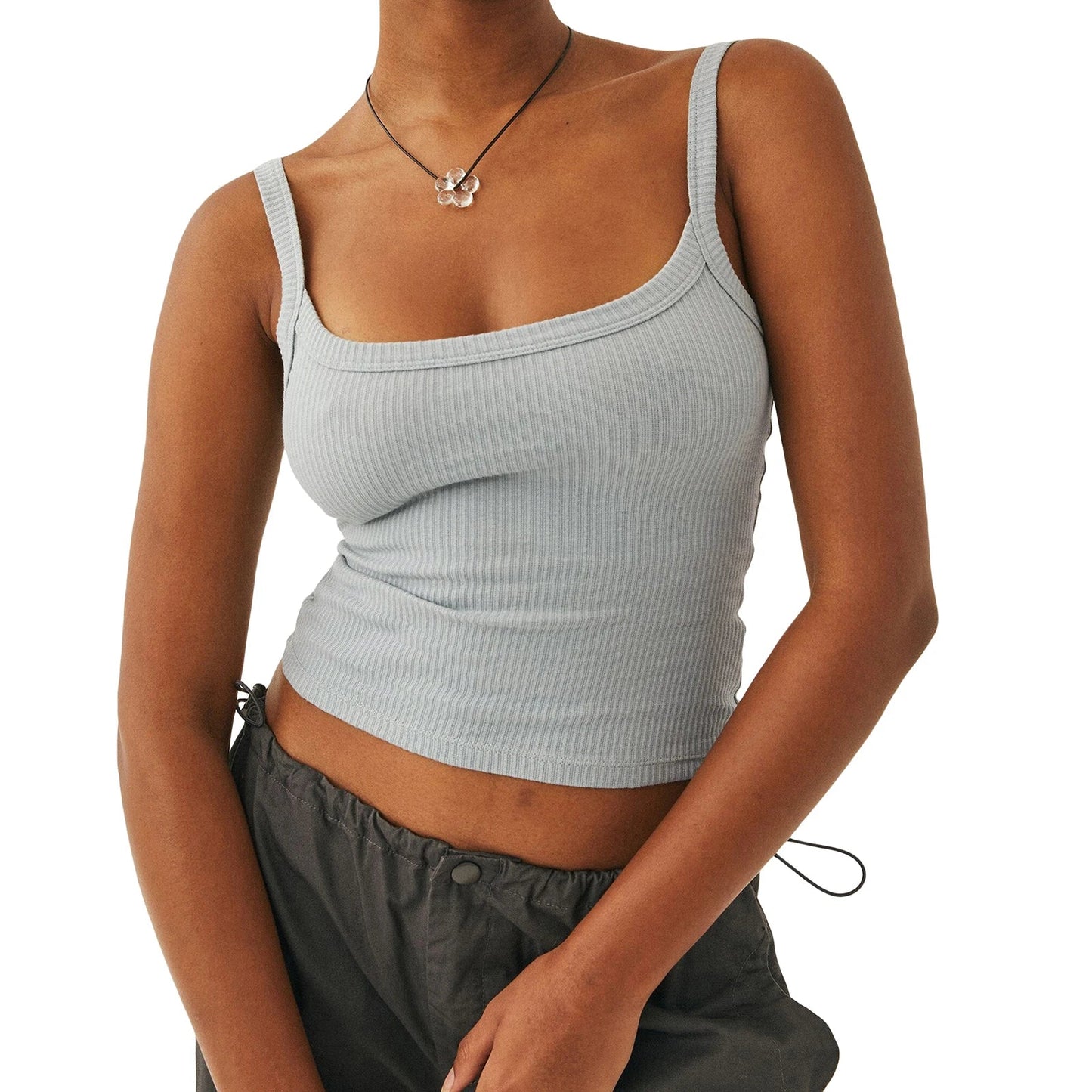 Ribbed Knitted Backless Slim Fitted Strappy Summer Going Out Basic Streetwear Tank Women Top