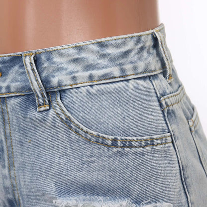 Summer Ripped High-Waisted Denim Shorts