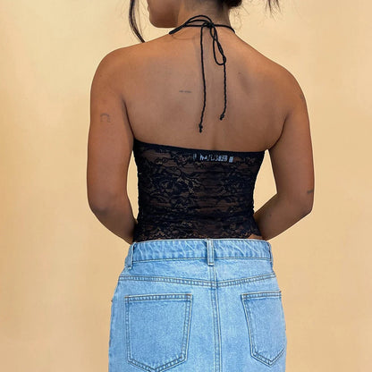 Sexy Lace Floral Tube Tops Strapless Backless See-through Crop Tank Women Top