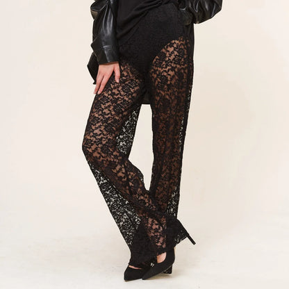 Lace Sheer Mesh See Through High Stretchy Wide Ladies Fairy Grunge Streetwear Sexy Pants