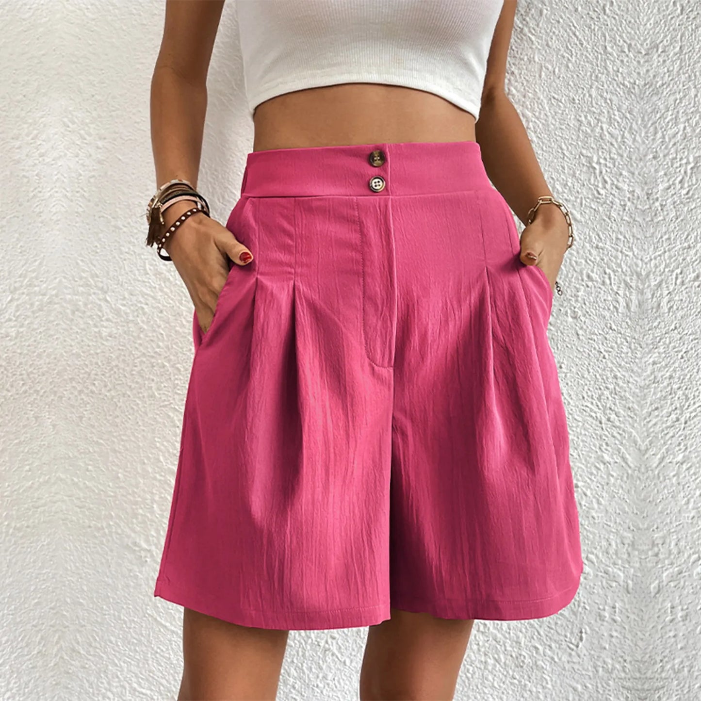 Spring Summer Casual Waist A-Line Loose Wide Leg Chiffon Chic Black White Suit Shorts