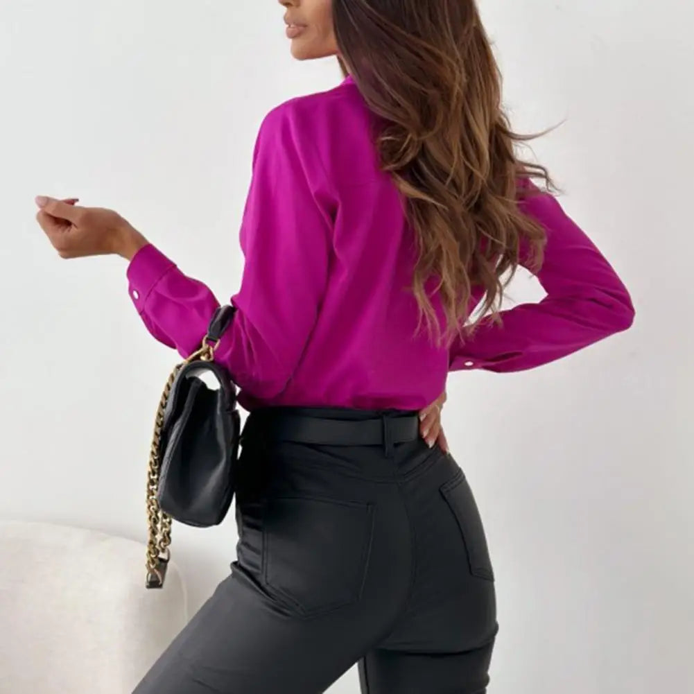 Women Slim Fit Shirt Single-breasted Chic Blouse OL Commute Business Blouse