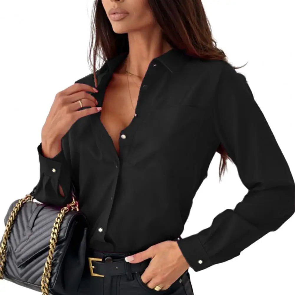 Women Slim Fit Shirt Single-breasted Chic Blouse OL Commute Business Blouse