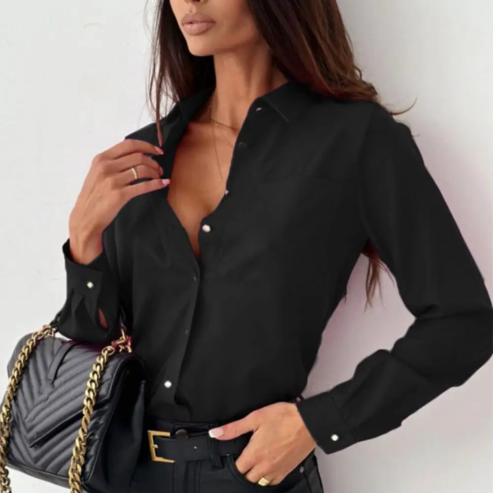 Women Slim Fit Shirt Single-breasted Chic Blouse OL Commute Business Blouse