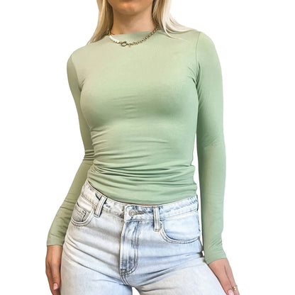 Fall Long Sleeve Crop Crewneck Slim Fit Basic Skinny Tee Aesthetic Spring T-shirt