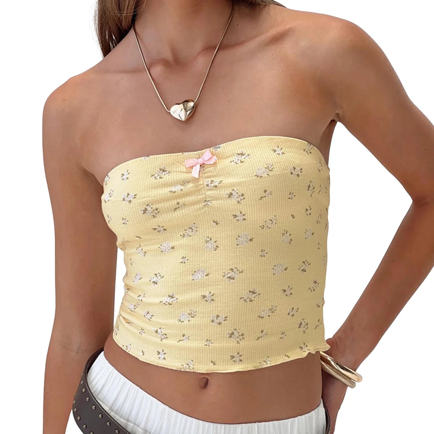 Tube Bandeau Floral Backless Slim Aesthetic Crop Vest Party Crop Strapless Top