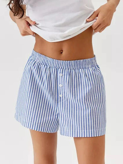 Cute Elastic Low Waist Button Front Soft Comfy Baggy Lounge Pajamas Sleepwear Striped Short