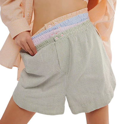 Cute Elastic Low Button Soft Comfy Baggy Lounge Striped Short