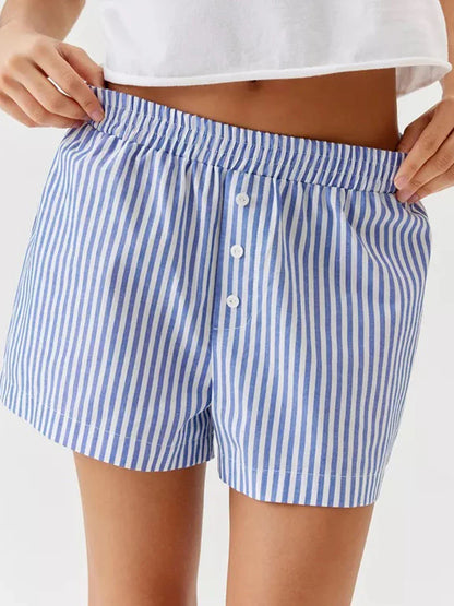 Cute Elastic Low Waist Button Front Soft Comfy Baggy Lounge Pajamas Sleepwear Striped Short