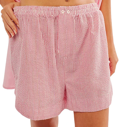 Cute Elastic Low Button Soft Comfy Baggy Lounge Striped Short