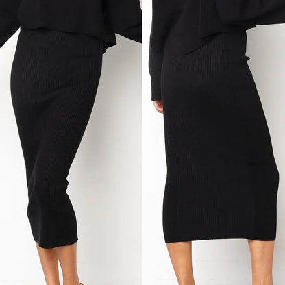 Summer Long Knitted Slim Elegant New Spring Chic Stylish Bodycon Black Midi Skirt