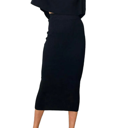 Summer Long Knitted Slim Elegant New Spring Chic Stylish Bodycon Black Midi Skirt