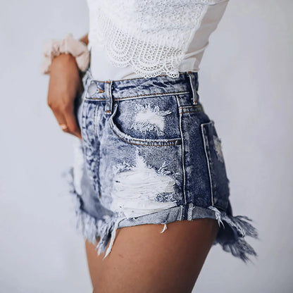 Summer Sexy Jeans Fashion Streetwear High Waist Slim Hole Pockets Mini Denim Women Short