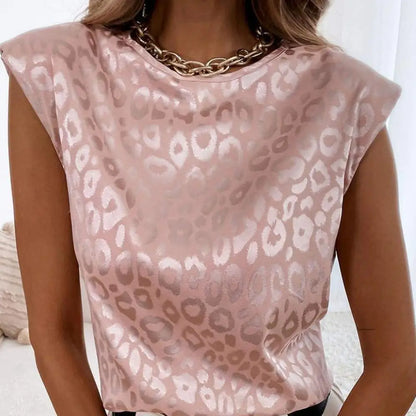 Women Summer Vest Leopard Print Round Neck Casual Commute Blouse