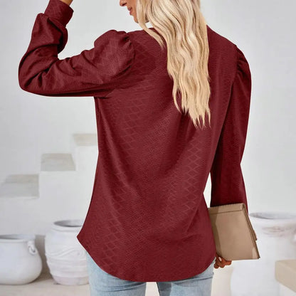 Women Top V Neck Sleeve Loose Applique Pullover Soft Casual Blouse