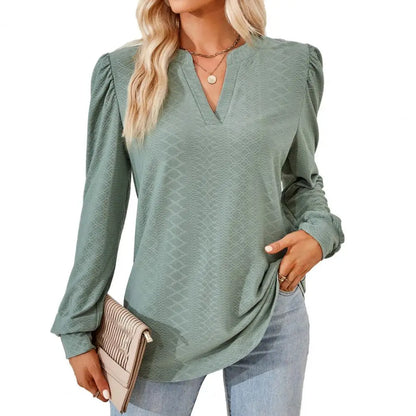 Women Top V Neck Sleeve Loose Applique Pullover Soft Casual Blouse