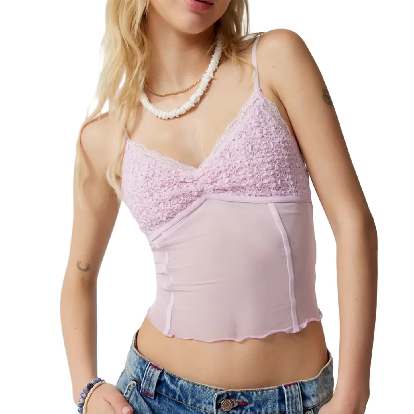 See Through Sleeveless Backless Bustier Going Out Tank Crop Lace Top