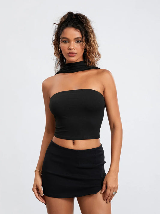 Strapless Tube Halter Neck Backless Party Club Streetwear Crop Y2K Top
