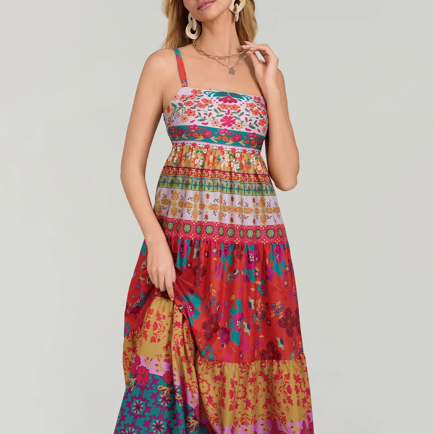 Summer Cami Flower Print Square Neck Sleeveless Backless Loose Party Club Maxi Boho Dress